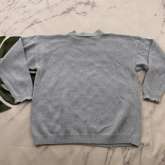 Catalina Womens Vintage 90s Cottagecore Sweater Size L Pastel Blue Beaded Flower - Picture 8 of 12